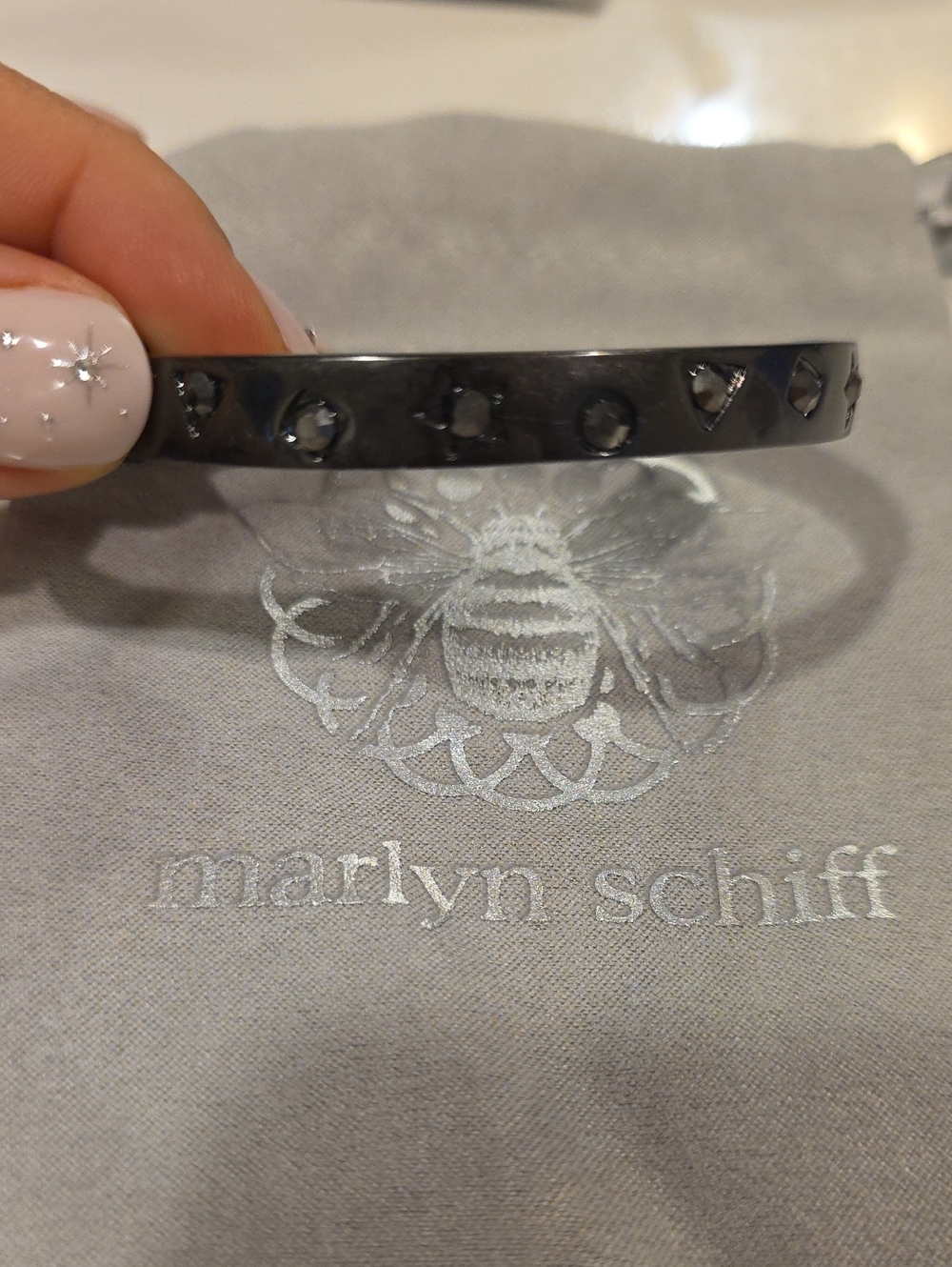 Marlyn Schiff Gunmetal Crystal-Stud Bangle Bracelet